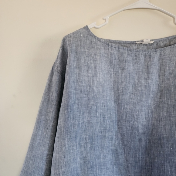 Eileen Fisher Organic Linen Boatneck 3/4 Sleeve Boho Chic Top Size XS in gray - Picture 7 of 10